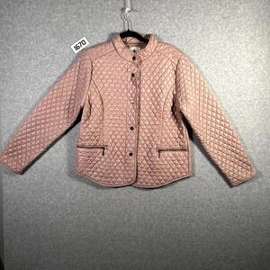 Jade & Ivory Quilted Jacket Womens Large Pink Full Zip Snap Front Lightweight